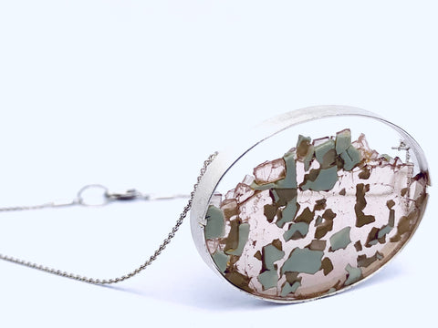 Oval Granule Pendant - Sandstone/Pistachio