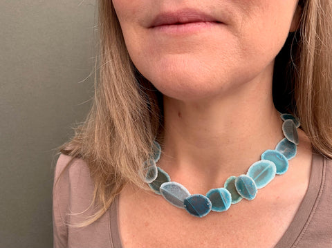 Layered Fold Dust Necklace Teal