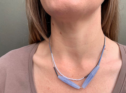 Layer Facet Necklace Mid Blue