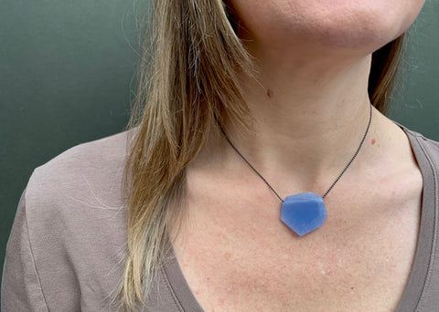 Facet Pendant (Small) Mid Blue Oxidised