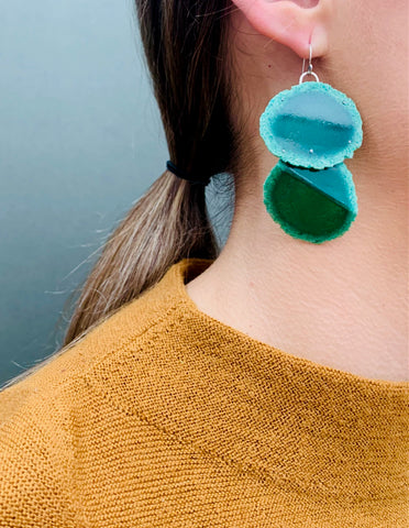Layered Dust Fold earrings green