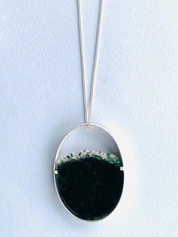 Long Oval Dust Pendant Forest Green