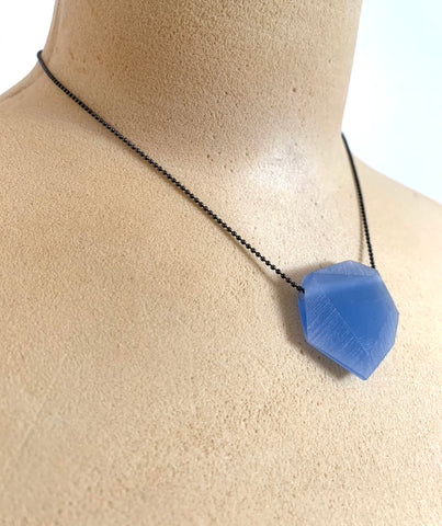 Facet Pendant (Small) Mid Blue Oxidised